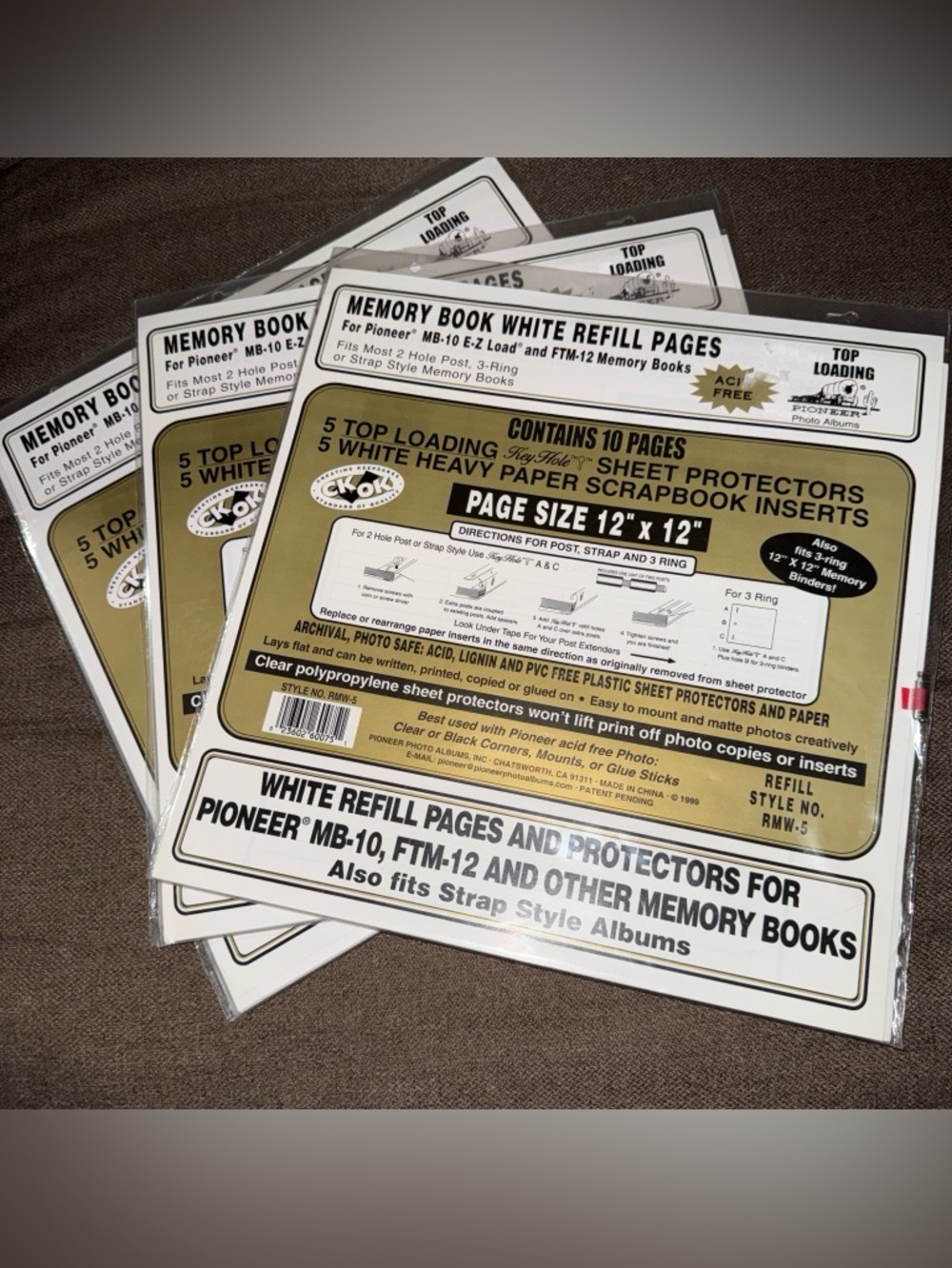 Pioneer RMW-5 Top Load 12x12 Memory Scrapbook White Refill 5 Pages Per New lot 3